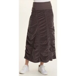 XCVI Wearables Gray CORD SHIRRED PEASANT SKIRT L Ruched Lagenlook Boho artsy